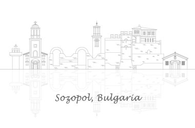 Bulgaristan 'ın Sozopol kentinin Skyline ana hatları - vektör illüstrasyonu