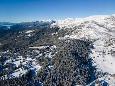 Amazing Aerial winter view of Rila mountain near Belmeken Dam, Bulgaria