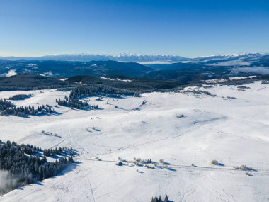 Amazing Aerial winter view of Rila mountain near Belmeken Dam, Bulgaria