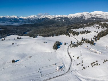 Amazing Aerial winter view of Rila mountain near Belmeken Dam, Bulgaria