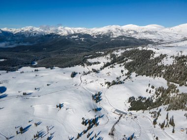 Amazing Aerial winter view of Rila mountain near Belmeken Dam, Bulgaria