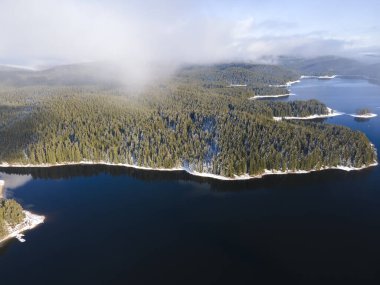 Aerial winter view of Shiroka polyana (Wide meadow) Reservoir, Pazardzhik Region, Bulgaria
