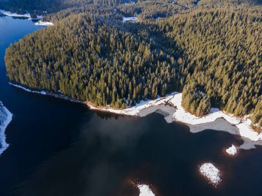 Aerial winter view of Shiroka polyana (Wide meadow) Reservoir, Pazardzhik Region, Bulgaria