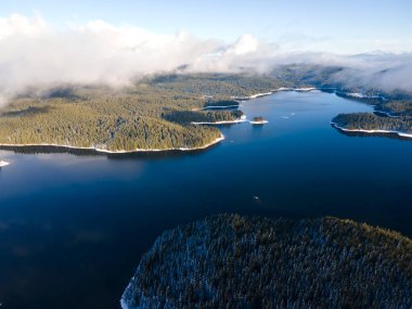 Aerial winter view of Shiroka polyana (Wide meadow) Reservoir, Pazardzhik Region, Bulgaria
