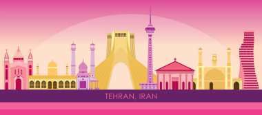 İran 'ın Tahran kentindeki Sunset Skyline panoraması - vektör illüstrasyonu
