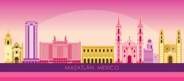 Mazatlan, Meksika 'nın Sunset Skyline panoraması - vektör illüstrasyonu