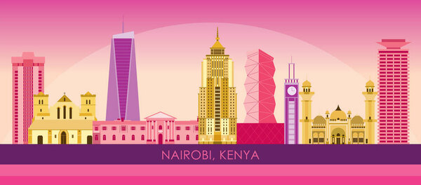 Sunset Skyline panorama of city of Nairobi, Kenya - vector illustration