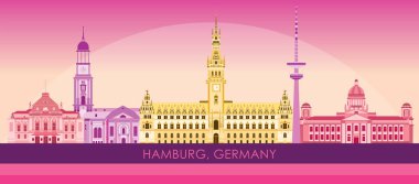 Sunset Skyline panorama of city of Hamburg, Germany  - vector illustration