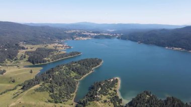 Aerial Summer view of Dospat Reservoir, Smolyan Region, Bulgaria