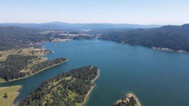 Aerial Summer view of Dospat Reservoir, Smolyan Region, Bulgaria