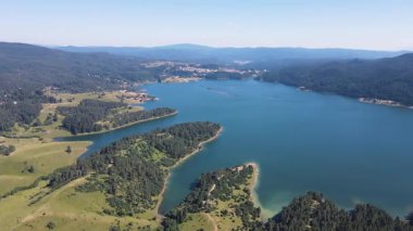 Aerial Summer view of Dospat Reservoir, Smolyan Region, Bulgaria