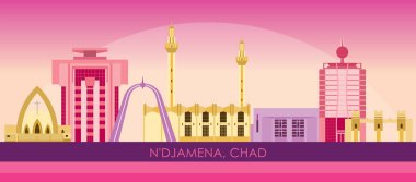 N 'djamena şehrinin Sunset Skyline Panoraması - vektör illüstrasyonu