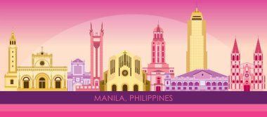 Manila, Filipinler 'in Sunset Skyline Panoraması - vektör illüstrasyonu