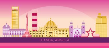 Luanda, Angola 'nın Sunset Skyline panoraması - vektör illüstrasyonu