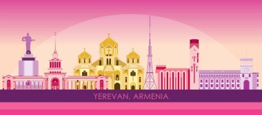 Erivan, Ermenistan 'ın Sunset Skyline panoraması - vektör illüstrasyonu