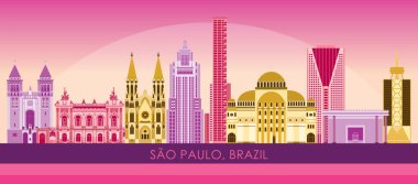Brezilya 'nın Sao Paulo şehrinin Sunset Skyline panoraması - vektör illüstrasyonu