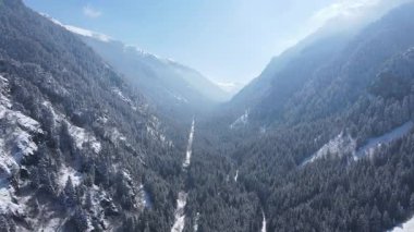 Bulgaristan 'ın Sofya Bölgesi Beli Iskar nehri yakınlarındaki Rila Dağı' nın kış manzarası