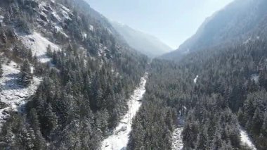 Bulgaristan 'ın Sofya Bölgesi Beli Iskar nehri yakınlarındaki Rila Dağı' nın kış manzarası