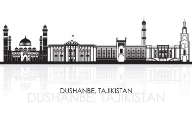 Tacikistan, Dushanbe şehrinin siluet Skyline panoraması - vektör illüstrasyonu