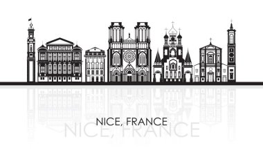 Fransa 'nın Nice şehrinin siluet Skyline panoraması - vektör illüstrasyonu