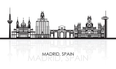 Madrid, İspanya 'nın siluet Skyline panoraması - vektör illüstrasyon