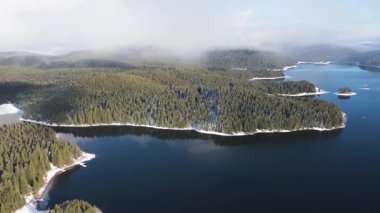 Aerial winter view of Shiroka polyana (Wide meadow) Reservoir, Pazardzhik Region, Bulgaria