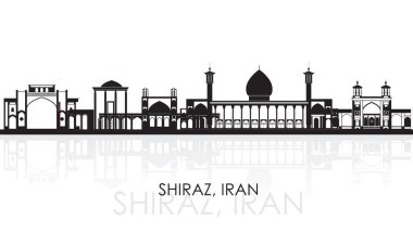 İran 'ın Şiraz kentinin siluet Skyline panoraması - vektör illüstrasyon