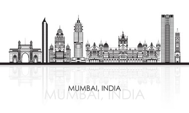 Mumbai, Hindistan 'ın siluet Skyline panoraması - vektör illüstrasyon