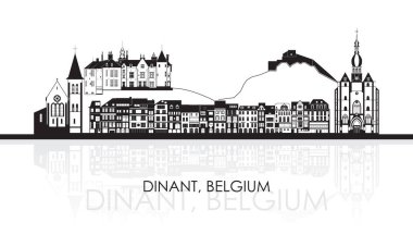 Belçika 'nın Dinant kentinin siluet Skyline panoraması - vektör illüstrasyonu