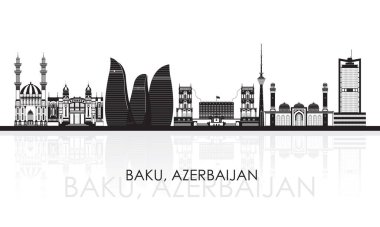 Azerbaycan 'ın Bakü kentindeki Siluet Skyline panoraması - vektör illüstrasyonu