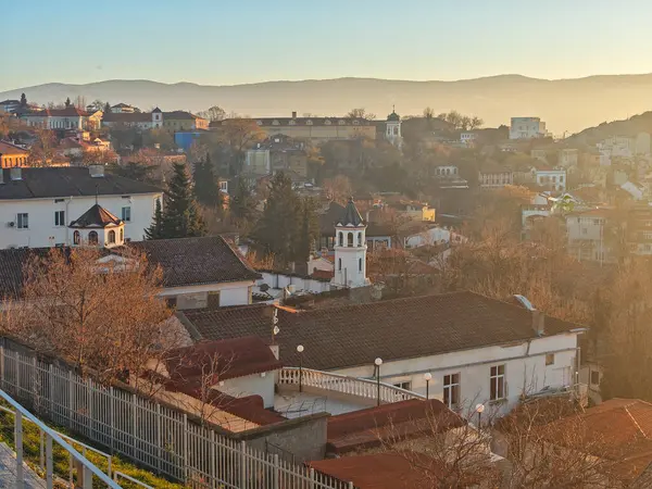 Bulgaristan 'ın Nebet Tepe tepesinden Filibe kentinin şaşırtıcı Günbatımı Panoraması