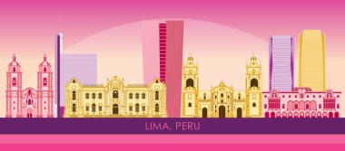 Lima, Peru 'nun Sunset Skyline panoraması - vektör illüstrasyonu