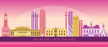Auckland, Yeni Zelanda 'nın Sunset Skyline panoraması - vektör illüstrasyonu