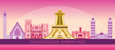 Ouagadougou şehrinin Sunset Skyline panoraması, Burkina Faso - vektör illüstrasyonu