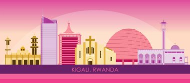 Kigali, Ruanda 'nın Sunset Skyline panoraması - vektör illüstrasyonu
