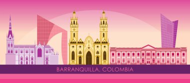 Barranquilla, Kolombiya 'nın günbatımı Skyline panoraması - vektör illüstrasyonu