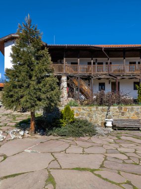 Bulgaristan 'ın Pernik Bölgesi, St. Kozma ve Damyan Ortaçağ Tsarnogorski (Gigintsi) manastırı Panoraması