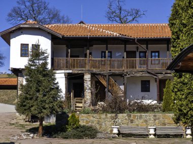 Bulgaristan 'ın Pernik Bölgesi, St. Kozma ve Damyan Ortaçağ Tsarnogorski (Gigintsi) manastırı Panoraması