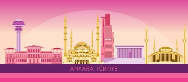 Ankara, Türkiye 'nin Sunset Skyline panoraması - vektör illüstrasyonu