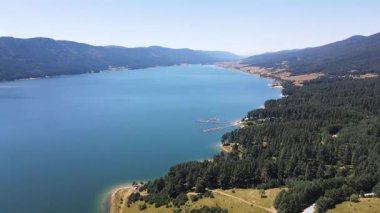 Aerial Summer view of Dospat Reservoir, Smolyan Region, Bulgaria