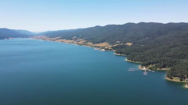 Aerial Summer view of Dospat Reservoir, Smolyan Region, Bulgaria
