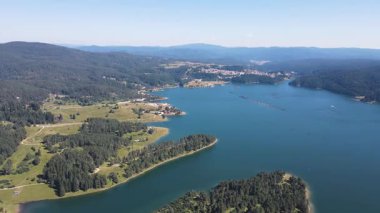 Aerial Summer view of Dospat Reservoir, Smolyan Region, Bulgaria