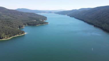Aerial Summer view of Dospat Reservoir, Smolyan Region, Bulgaria