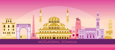 Somali, Mogadişu şehrinin Sunset Skyline panoraması - vektör illüstrasyonu
