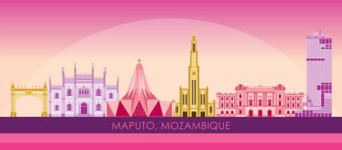 Mozambik, Maputo şehrinin Sunset Skyline panoraması - vektör illüstrasyonu