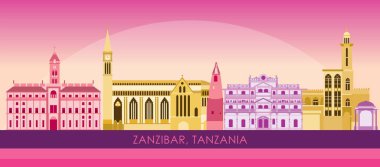 Tanzanya, Zanzibar 'ın Sunset Skyline panoraması - vektör illüstrasyonu