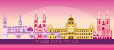 Çek Cumhuriyeti Prag şehrinin Sunset Skyline panoraması - vektör illüstrasyonu