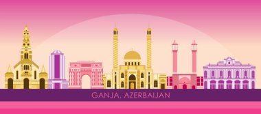 Ganja, Azerbaycan 'ın günbatımı Skyline panoraması - vektör illüstrasyonu