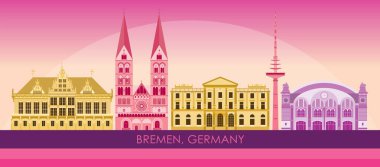 Bremen, Almanya 'nın Sunset Skyline panoraması - vektör illüstrasyonu