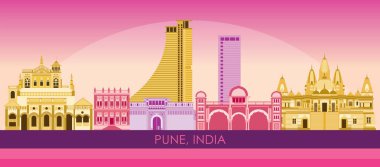 Hindistan 'ın Pune kentinin Sunset Skyline panoraması - vektör illüstrasyonu